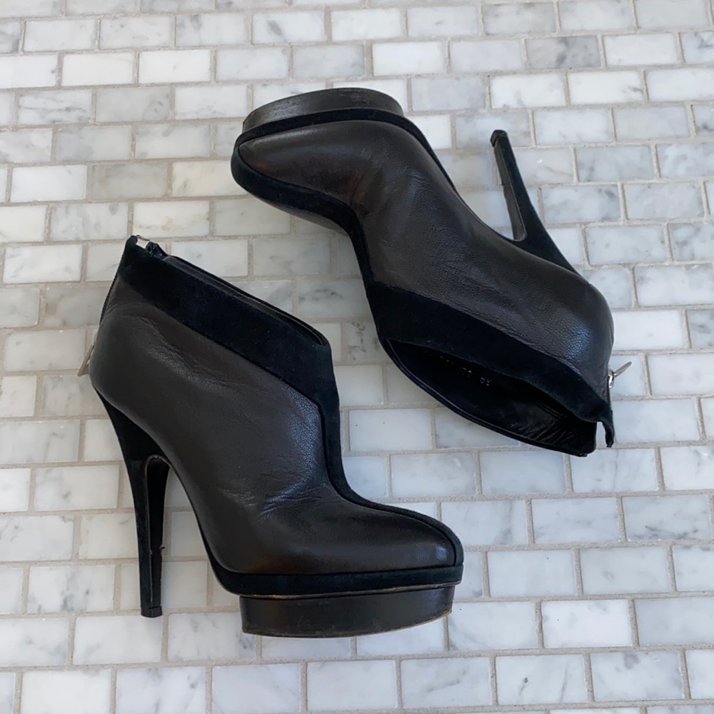 Black leather and suede ysl platform bootie